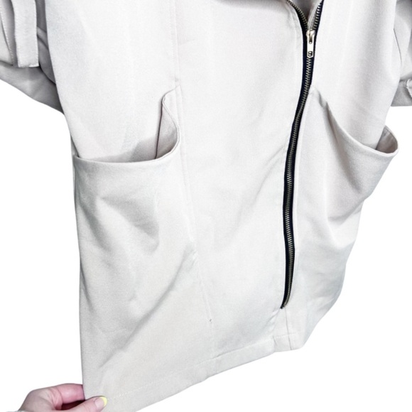 3/4 Sleeve Tan Solid Color Wide Collar Relaxed Duster Trench Coat Suit Jacket - Picture 6 of 16